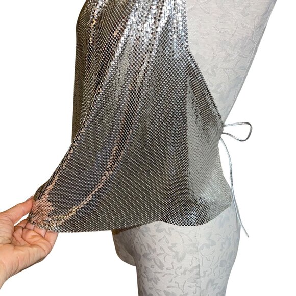 Whiting Davis Vintage 1970s Womens Top One Size Silver Halter Mesh Casual - Picture 4 of 15